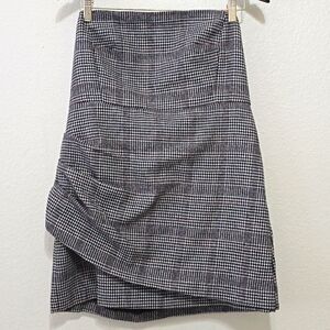 HOUSE OF HARLOW Rust Combo Strapless Plaid Mini wool bland faux wrap Dress M New